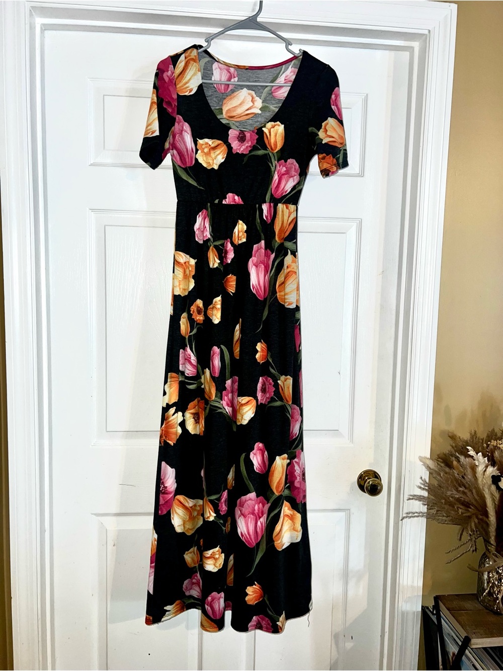Floral Maxi Dress with Pink & Yellow Tulips